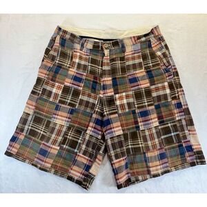 Roundtree & Yorke Men's Straight Fit Plaid Patchwork Madras Shorts 38 Ivy